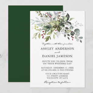 Elegant Watercolor Winter Greenery Wedding Invitation