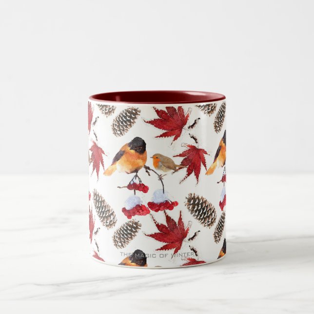 Elegant Watercolor Winter Pattern Two-Tone Coffee Mug (Center)