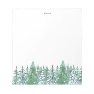 Elegant Watercolor Winter Pine Trees Personalized Notepad