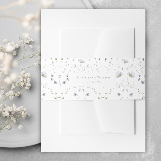 Elegant Watercolor Winter Wildflowers Wedding Invitation Belly Band (Creator Uploaded)