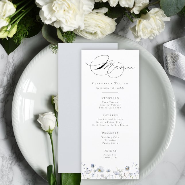Elegant Watercolor Winter Wildflowers Wedding Menu (Creator Uploaded)