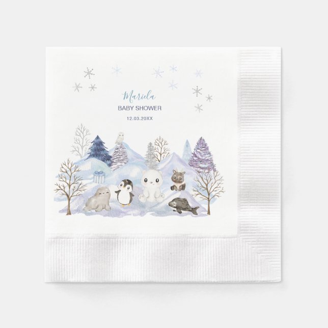 Elegant Watercolor Winter winter arctic animals ba Napkin (Front)