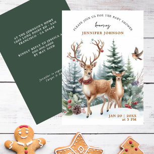 Elegant Watercolor Winter Woodland Baby Shower Invitation