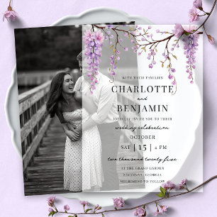 Elegant Watercolor Wisteria Branch Garden Wedding Vellum Invitations