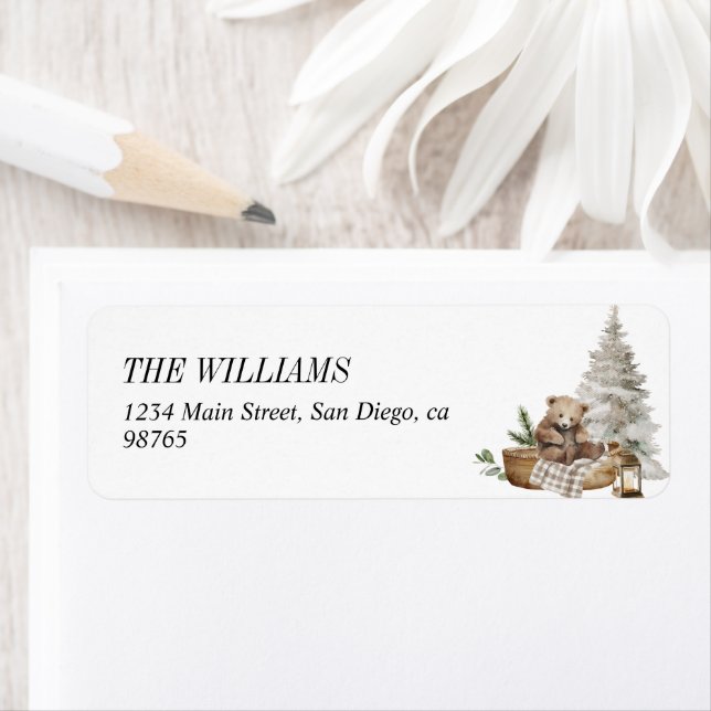 Elegant Watercolor Woodland Bear Merry Christmas (Insitu)