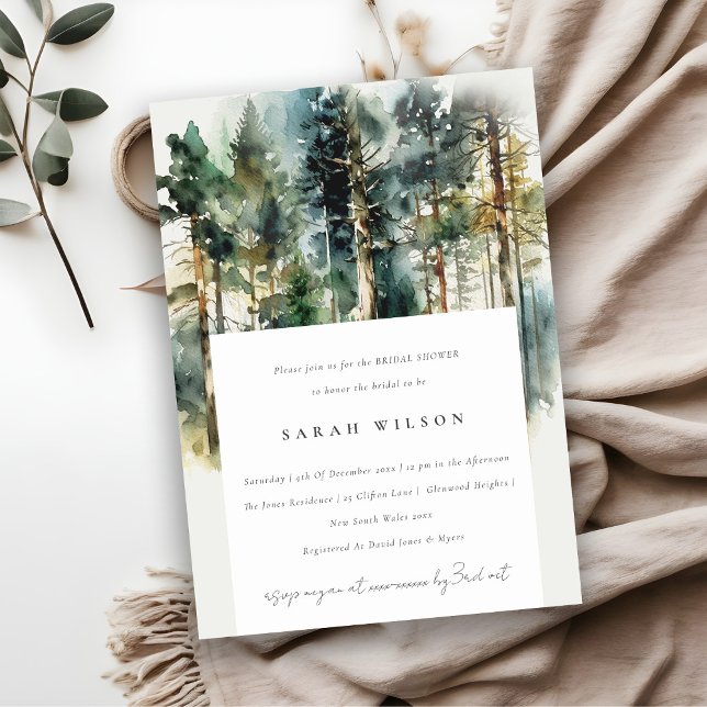 Elegant Watercolor Woodland Forest Bridal Shower Invitation (Creator Uploaded)