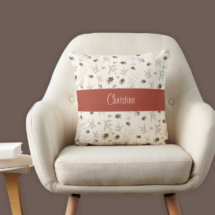 Elegant Watercolor Woodland Monogram Name Throw Pillow