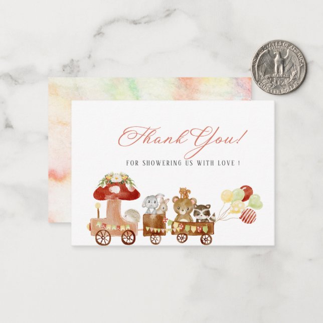 Elegant Watercolor Woodland party Baby shower Card (Front/Back In Situ)