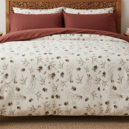 Elegant Watercolor Woodland Winterberry Pattern Duvet Cover