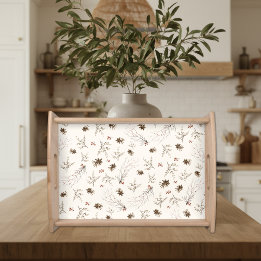 Elegant Watercolor Woodland Winterberry Pattern Serving Tray