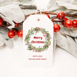 Elegant Watercolor Wreath Christmas  Gift Tags