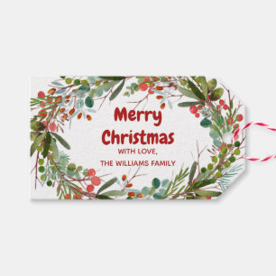 Elegant Watercolor Wreath Christmas Gift Tags