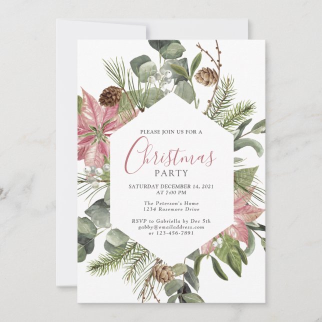 Elegant Watercolor Wreath Christmas Party   Invitation (Front)