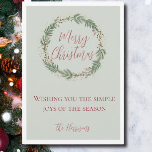 Elegant Watercolor Wreath Non-Photo Christmas Holiday Card