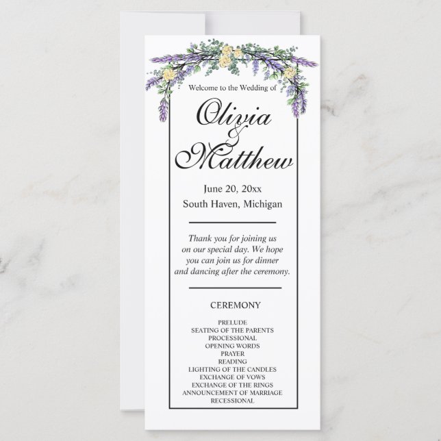 Elegant watercolor yellow roses lavender greenery  (Front)
