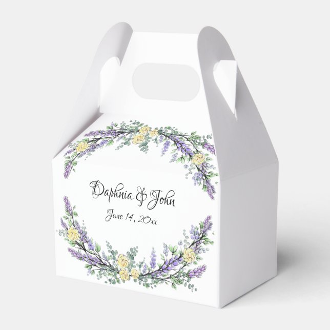 Elegant watercolor yellow roses lavender greenery  favor box (Front Side)