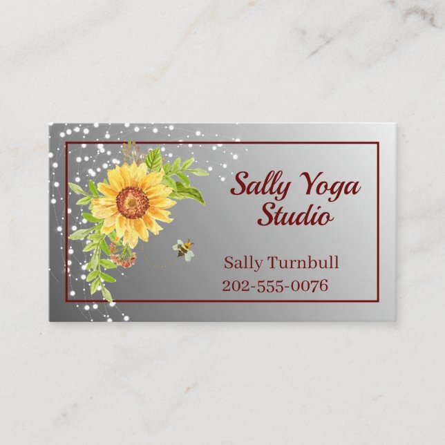 Elegant Watercolor Yellow Sunflower Business Card (Front)