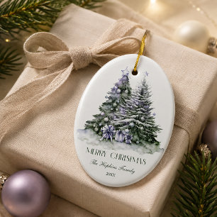 Elegant Watercolour Christmas Tree Ceramic Ornament