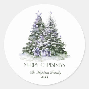 Elegant Watercolour Christmas Tree Classic Round Sticker