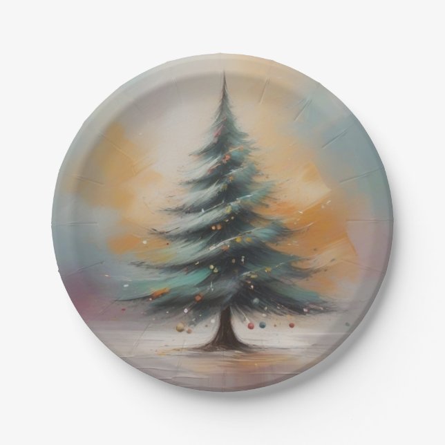 Elegant Watercolour Christmas Tree Paper Plate (Front)