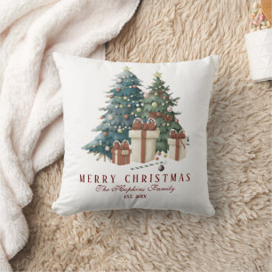 Elegant Watercolour Christmas Tree Throw Pillow