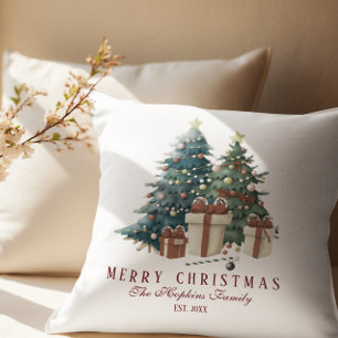 Elegant Watercolour Christmas Tree Throw Pillow