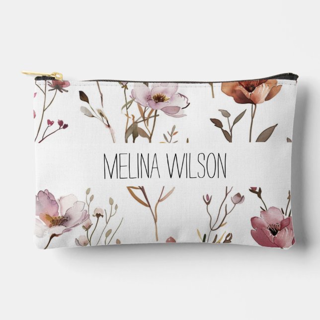 Elegant watercolour floral accessory pouch (Front)