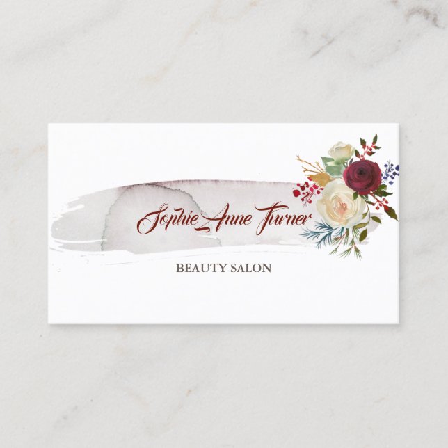 Elegant Watercolour Floral Burgundy Appointment Card (Front)