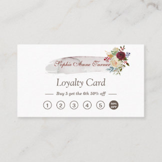 Elegant Watercolour Floral Burgundy Loyalty Card