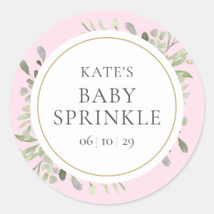 Elegant Watercolour Greenery Baby Girl Sprinkle Classic Round Sticker