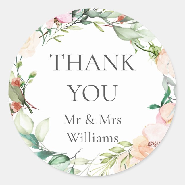 Elegant Watercolour Greenery Floral Classic Round Sticker (Front)