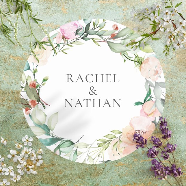 Elegant Watercolour Greenery Floral Classic Round Sticker (Elegant Watercolour Greenery Floral Classic Round Sticker)