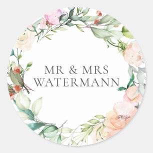 Elegant Watercolour Greenery Floral Classic Round Sticker