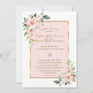 Elegant Watercolour Pink Blush Floral Wedding Invitation
