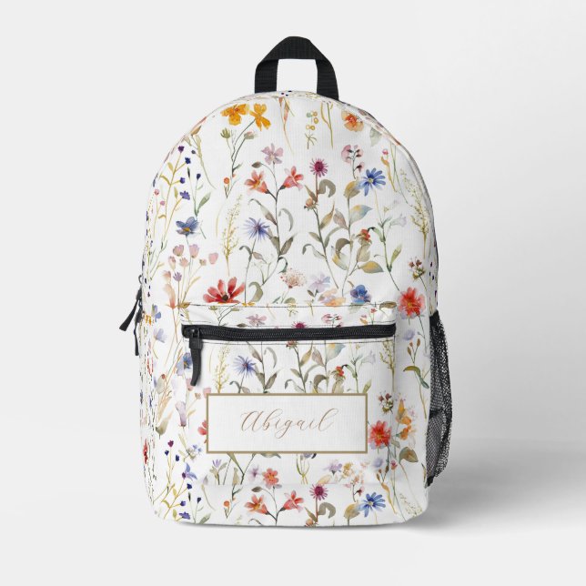 Elegant watercolour wild flower customized printed backpack (Front)