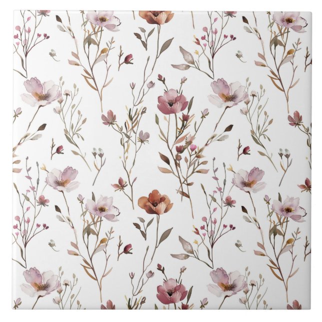 Elegant watercolour wild flower tile (Front)