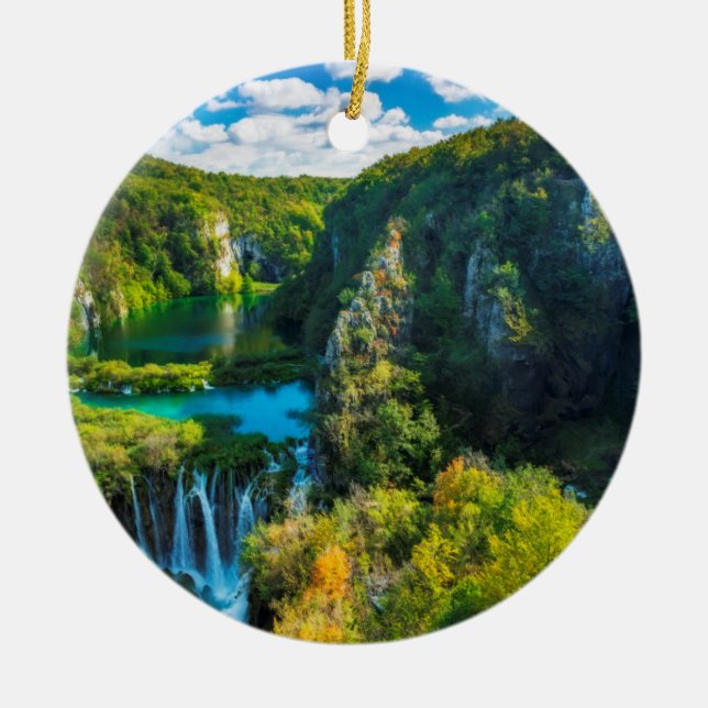 Elegant waterfall scenic, Croatia Ceramic Ornament (Front)
