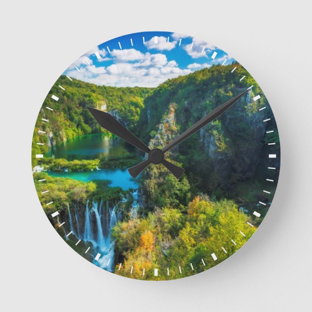 Elegant waterfall scenic, Croatia Round Clock (Front)