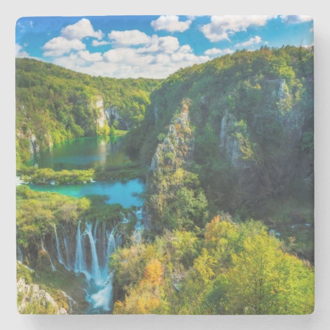 Elegant waterfall scenic, Croatia Stone Coaster (Front)