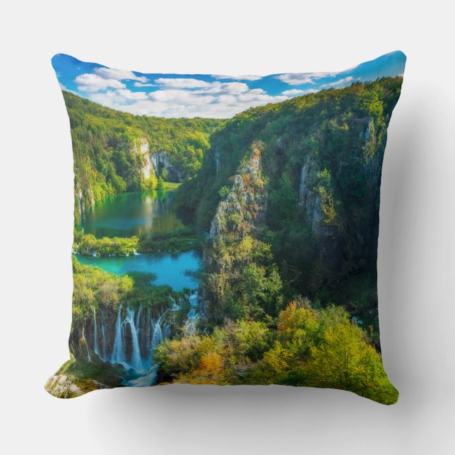 Elegant waterfall scenic, Croatia Throw Pillow (Front)