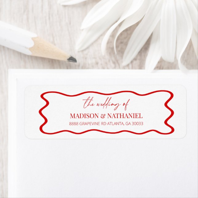 Elegant Wavy Border Wedding Return Address (En situation)