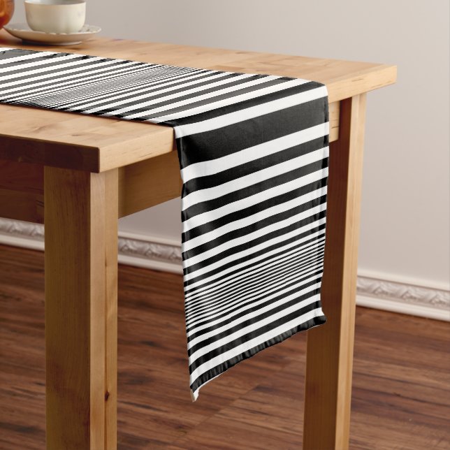 Elegant Waxing Black & White Striped Medium Table Runner (In Situ)