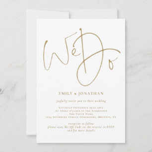Elegant We Do Gold Script QR Code Wedding Invitation