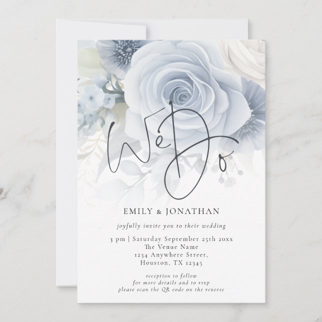 Elegant We Do Overlay QR Code Photo Wedding Invitation (Front)