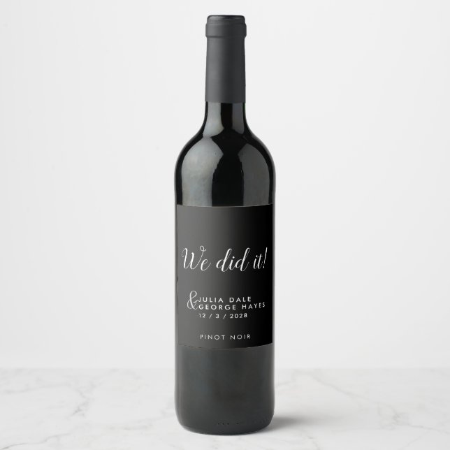 Elegant "WE DO" Script Custom Wedding Reception Wine Label (Front)