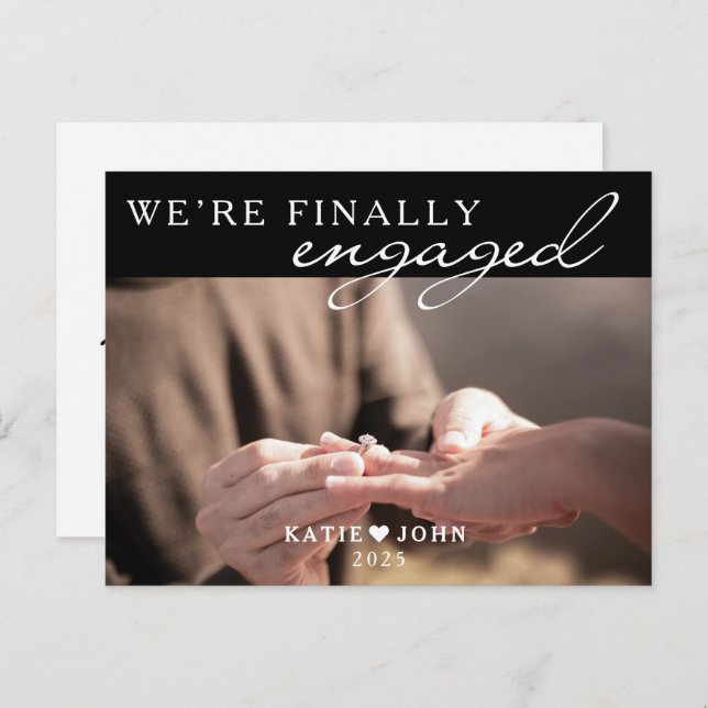 Elegant We’re Finally Engaged Photo Engagement Announcement Postcard (Front/Back)