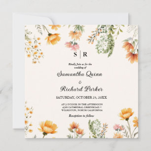 Elegant Weadow Wildflower monogram Wedding Invitation