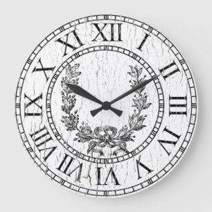 Elegant Weathered French Wreath Personalize Large Clock