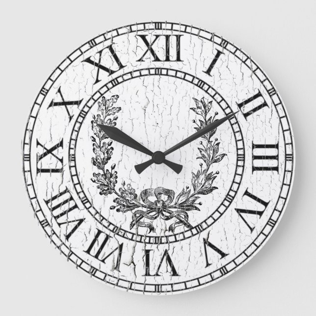 Elegant Weathered French Wreath Personalize Large Clock (Front)