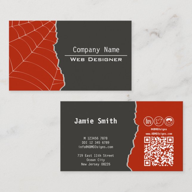Elegant Web Designer Grey & Red  Business Card (Front/Back)